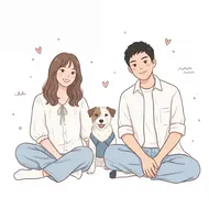 溫馨一家人：情侶與可愛小狗