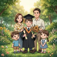 畢業季的溫馨家庭合影：寫實光影中的成長時刻(嶺東科技大學)