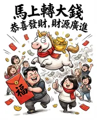就情 Vs. YS 馬年大賺錢，恭喜發財 Q版可愛插畫