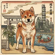 勝一化工端午賀卡：柴犬浮世繪版畫