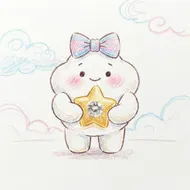雲朵寶貝的閃耀星星：溫馨蠟筆手繪插畫