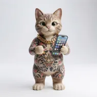 潮流刺青虎斑貓：皮克斯3D奇幻風