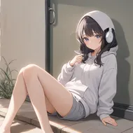 Girl in hoodie with headphones
