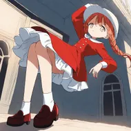 plu girl, wearing a hat, red dress