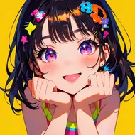 カラフルな瞳の笑顔の女の子