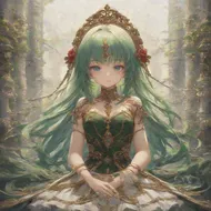 a girl, green hair, long hair, green eyes
