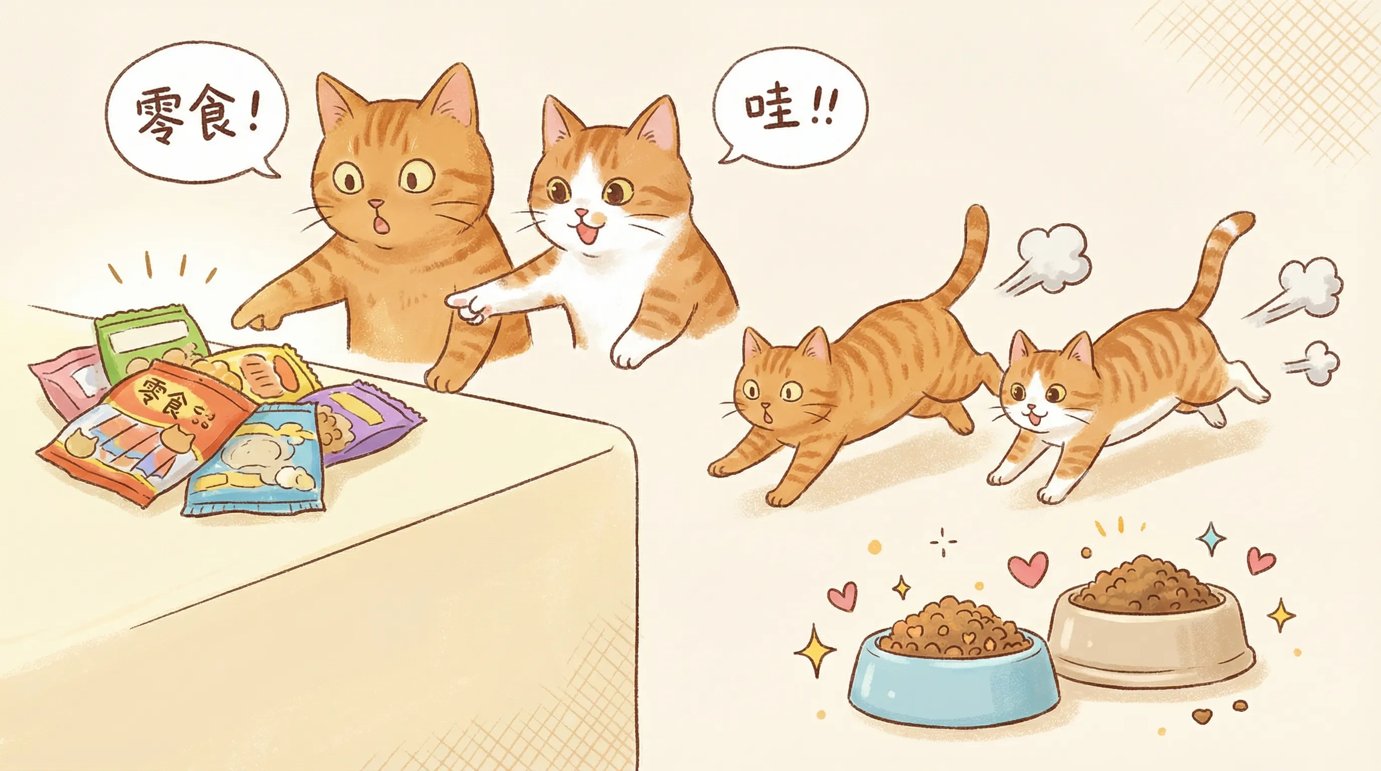 橘貓萌寵的歡樂零食派對插畫