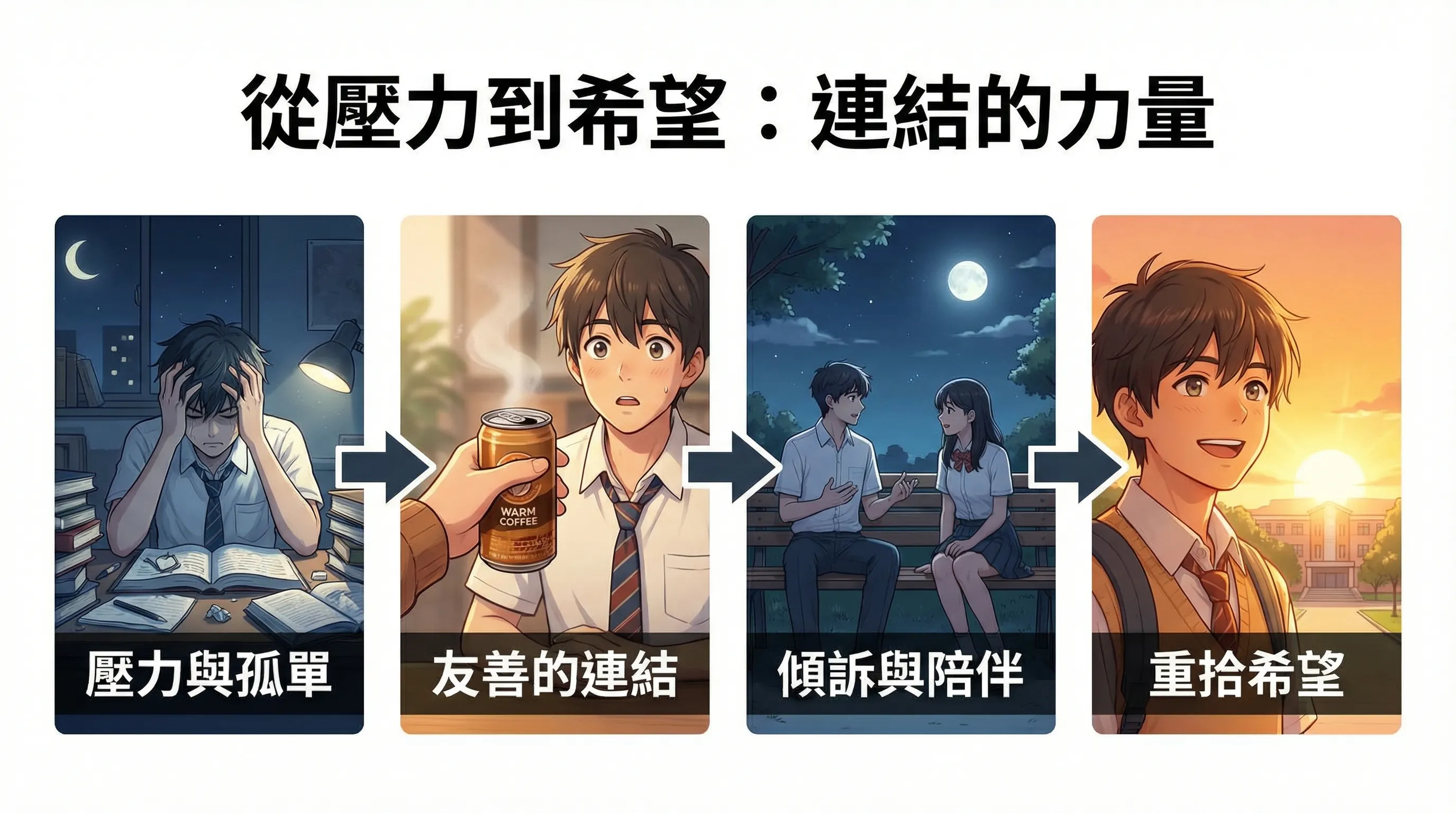 從壓力到希望：深夜校園的治癒瞬間