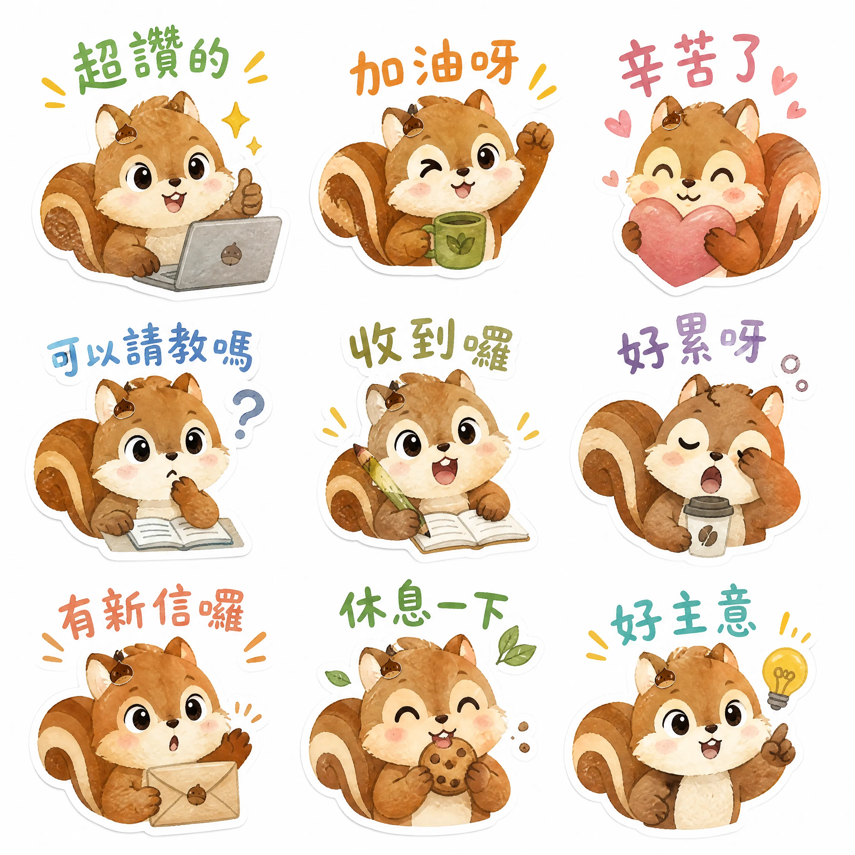 森林小松鼠日常辦公系列表情包