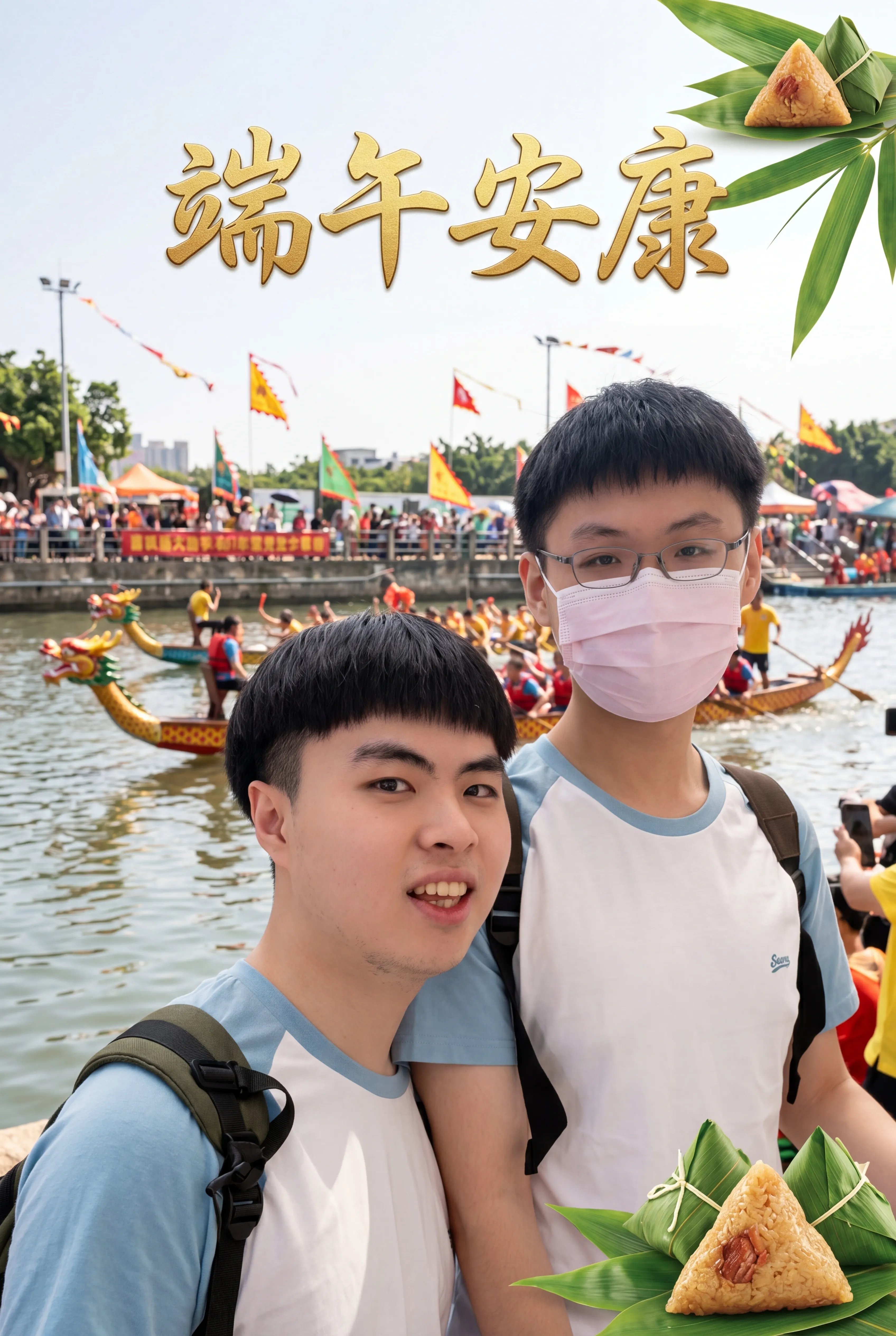 端午安康:河畔龍舟慶典賀卡