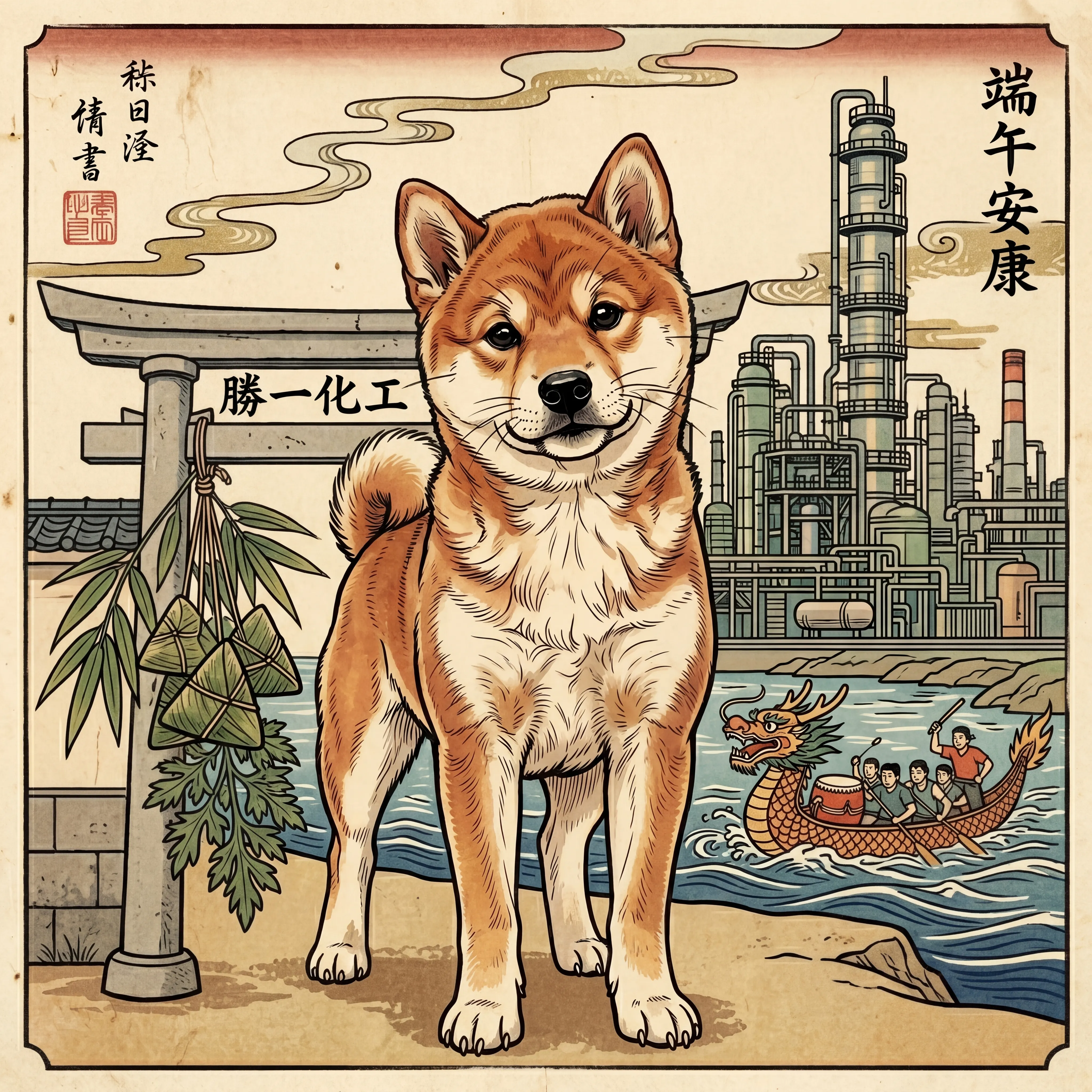 勝一化工端午賀卡：柴犬浮世繪版畫