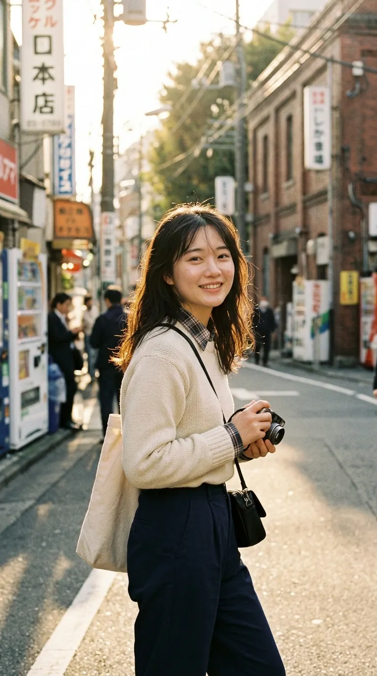 午後街頭的金色青春:日系清新少女街拍