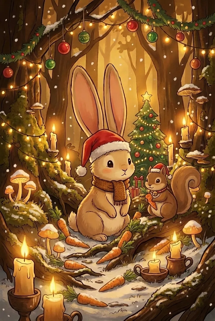 森林燭光兔與松鼠的冬日慶典