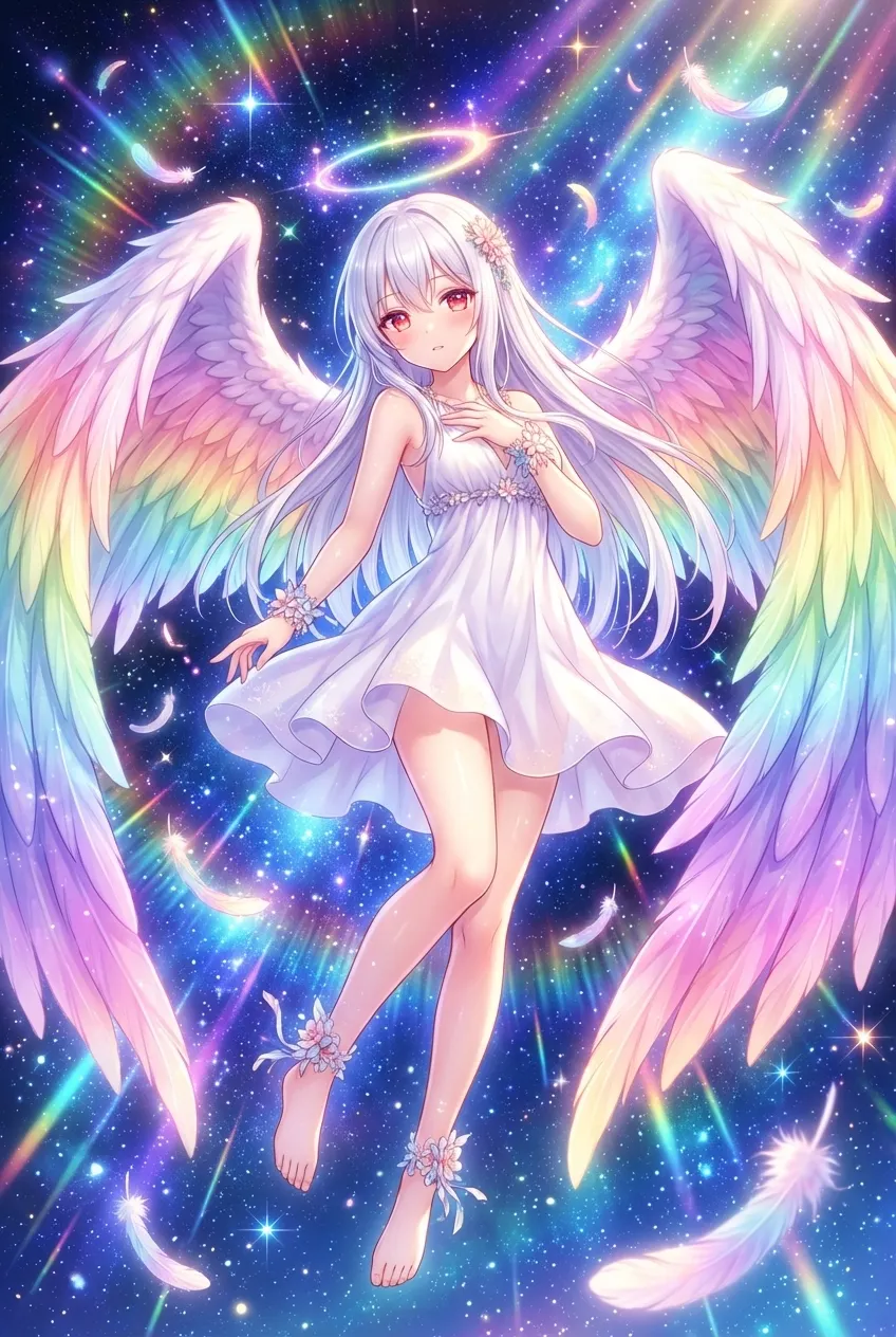 星空下的彩虹翼天使