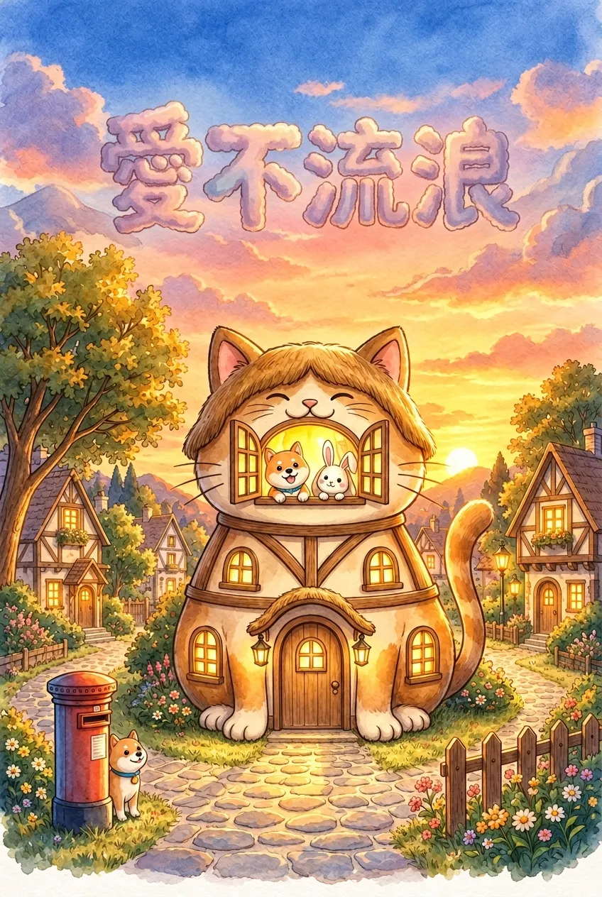 愛不流浪：夕陽下的童話貓咪小屋