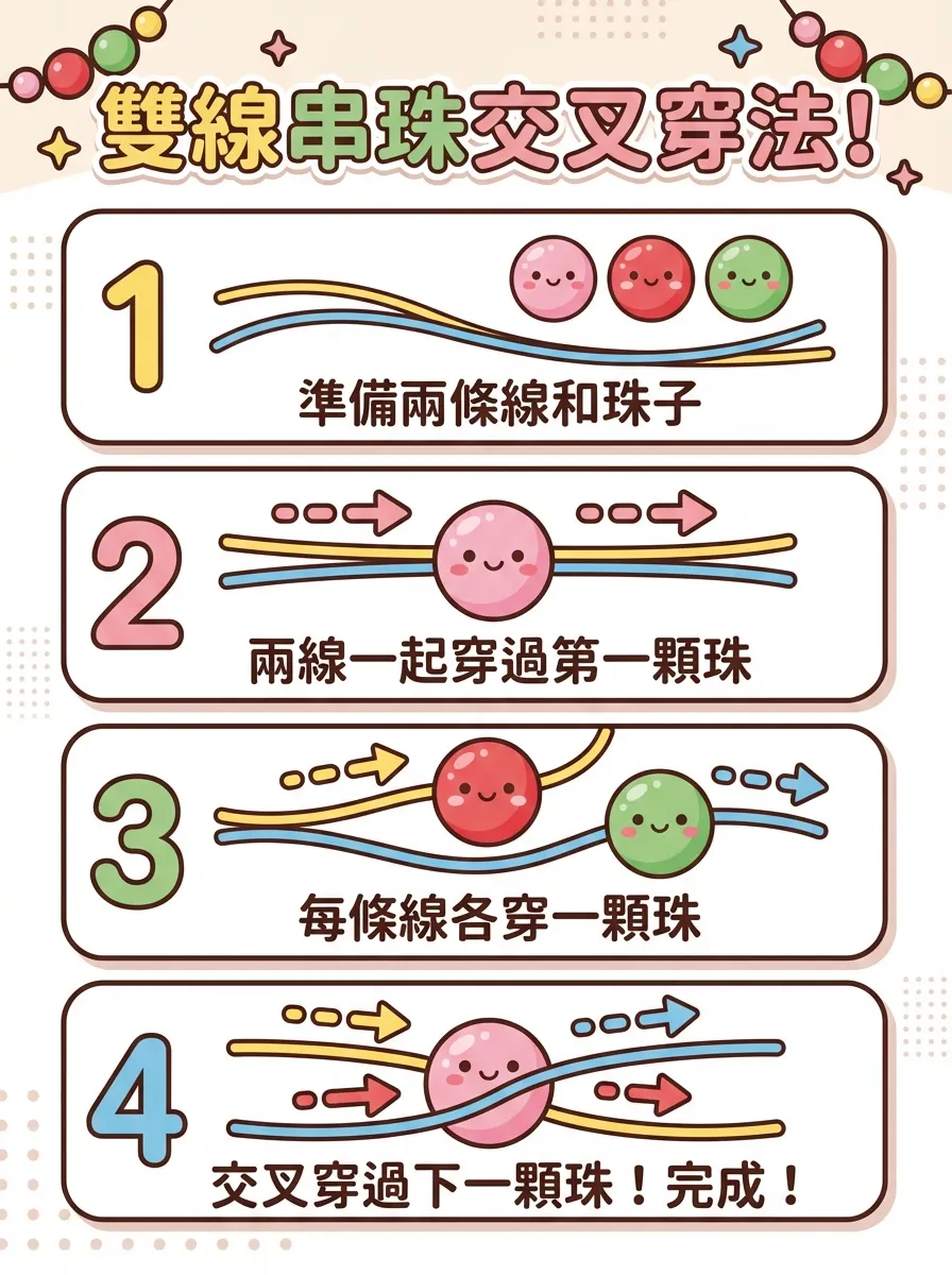 幼兒園串珠教學：雙線交叉穿法