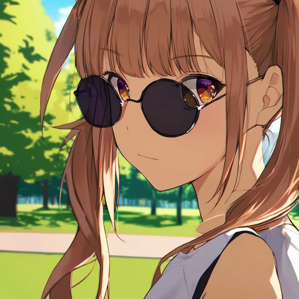 girl, twintail, sunglasses, park, trees, close-up