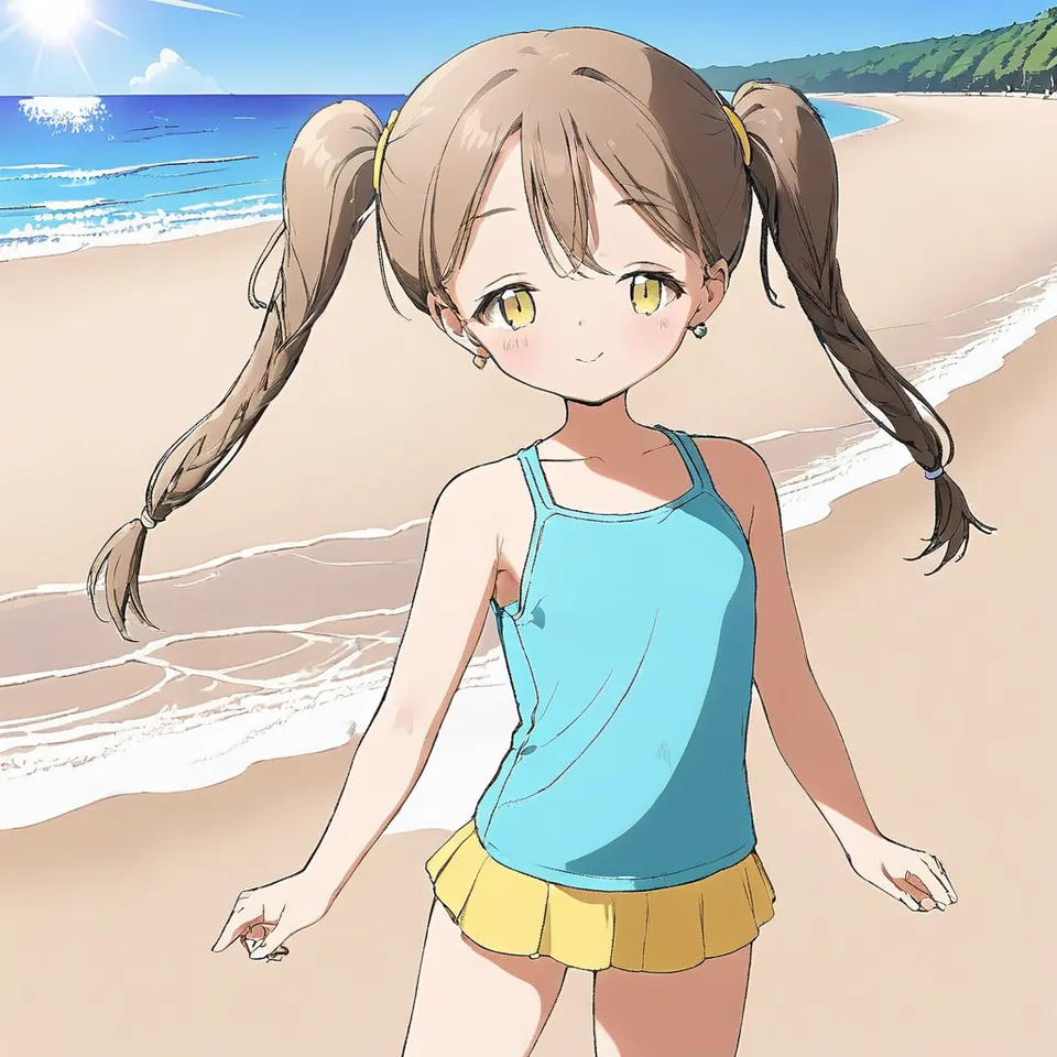 girl, twintail, beach