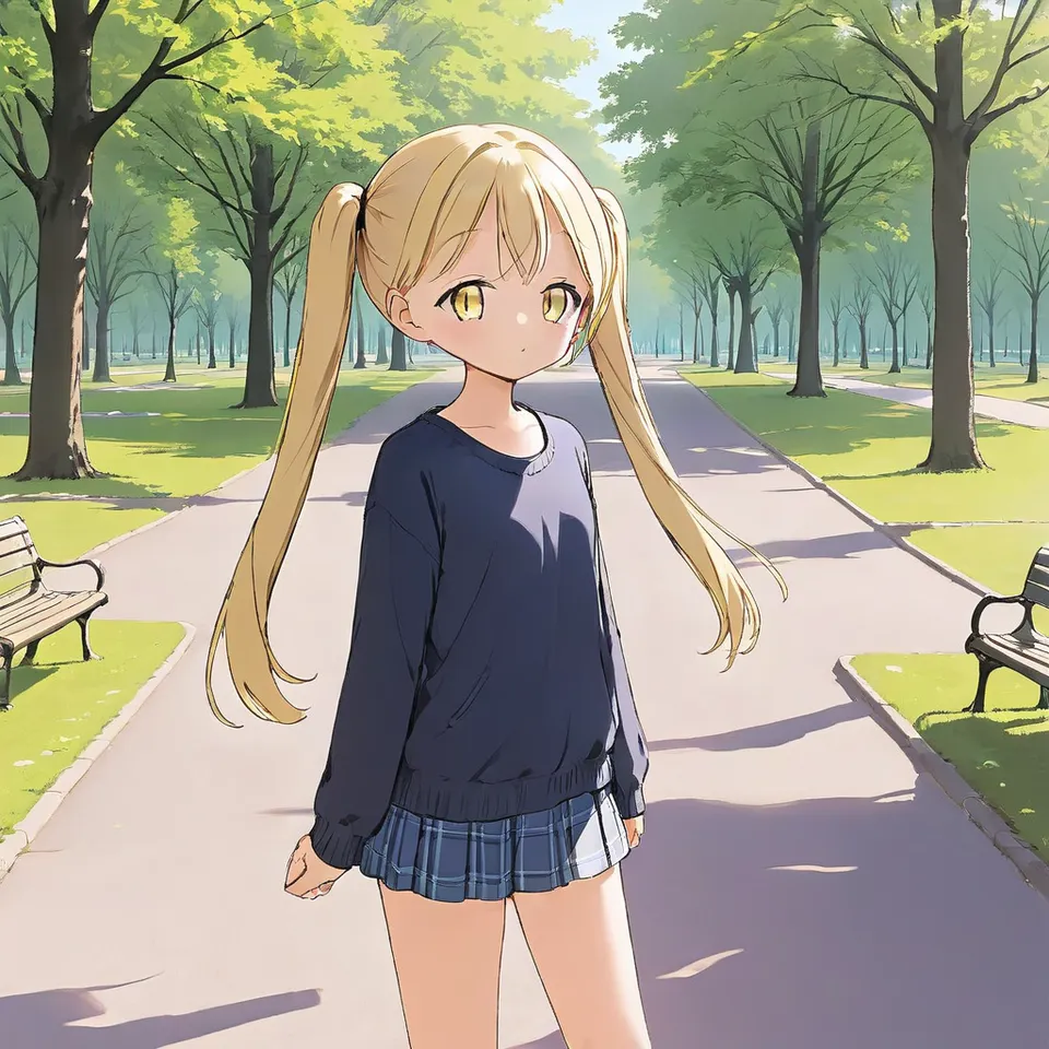 girl, twintail, blonde hair, park