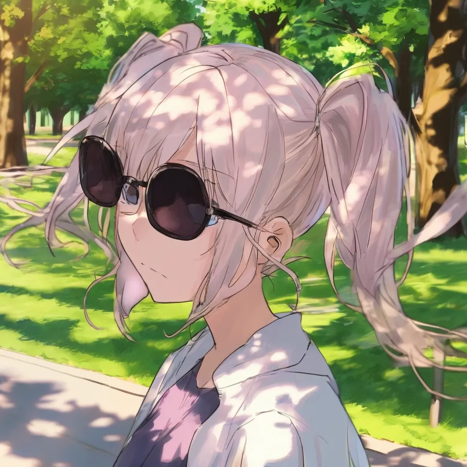 girl, twintail, sunglasses, park, trees, close-up