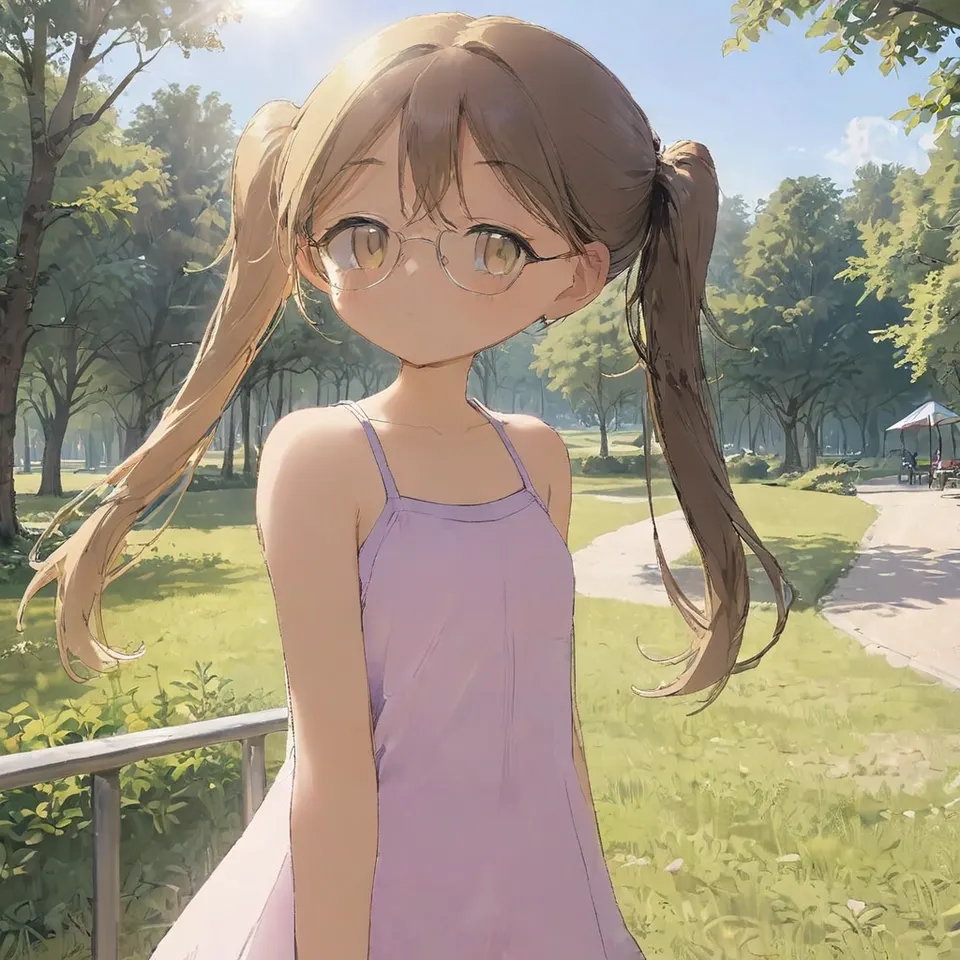 girl, twintail, sunglasses, park, trees, close-up