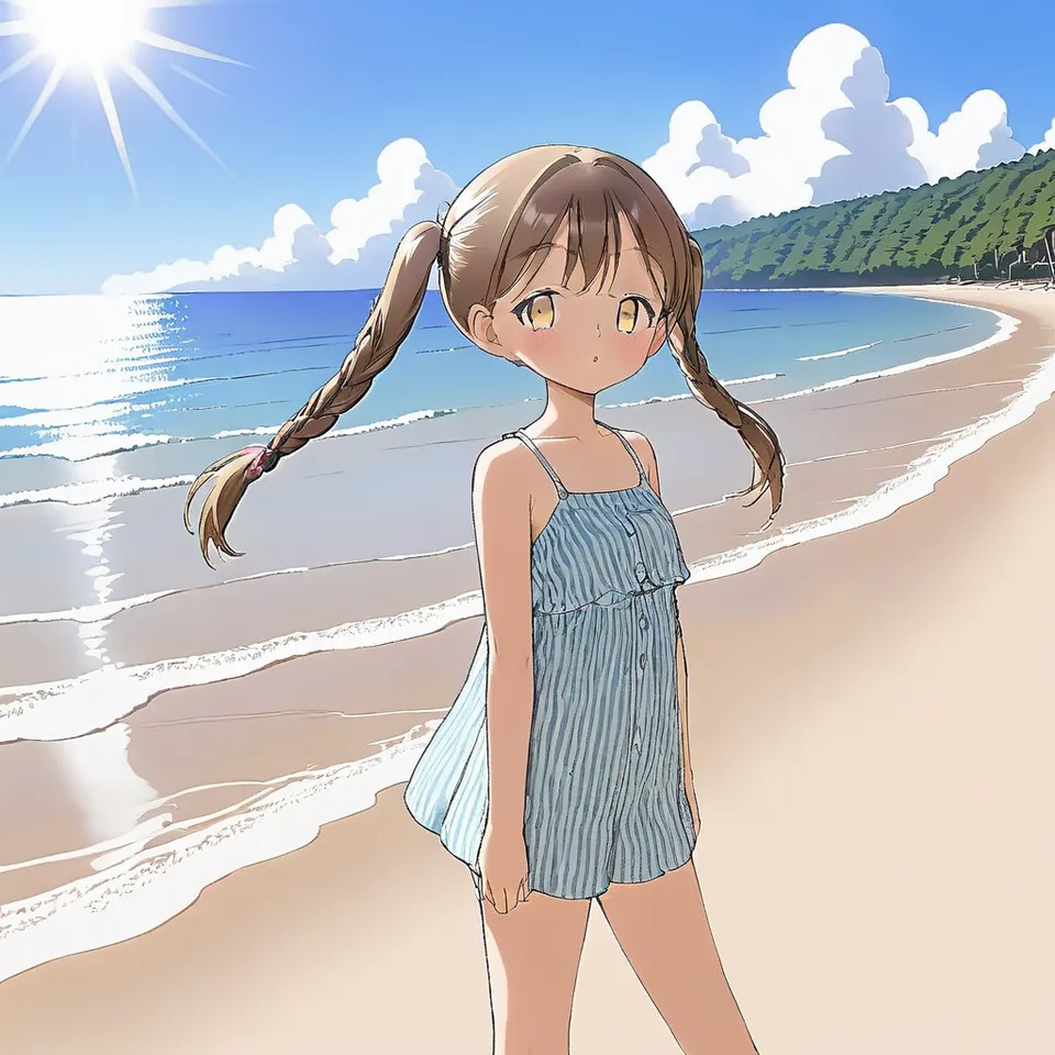 girl, twintail, beach