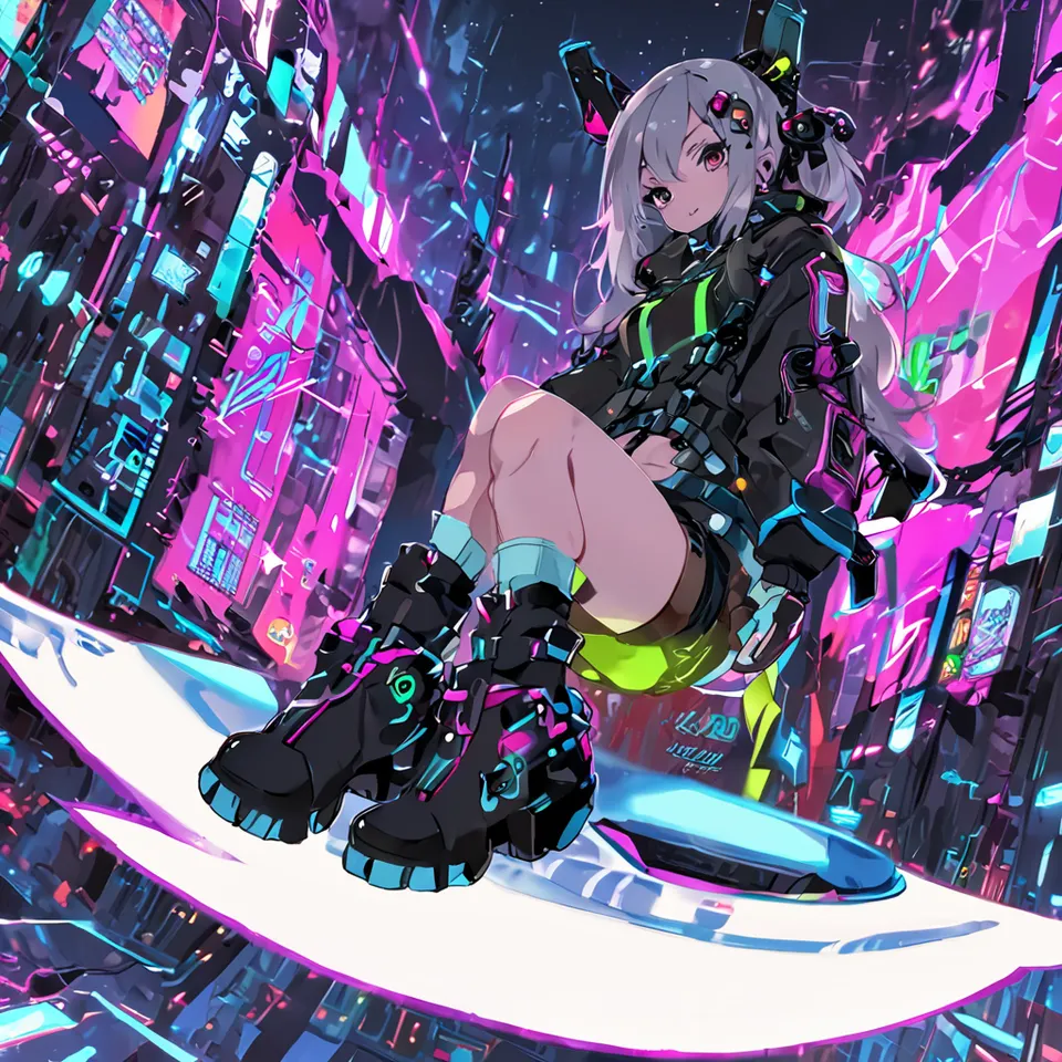 girl, spaceship, cyberpunk, tilted angle