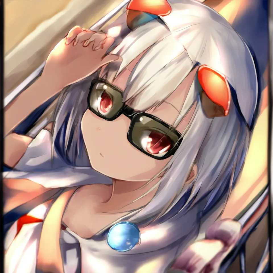 cute, 1girl, solo, early teen, white short hair, red eyes, wizard hat, robe, from above, close-up, reclining on beach chair, hand on eyewear, sunglasses, beach, summer, sunlight, dynamic angle, depth of field