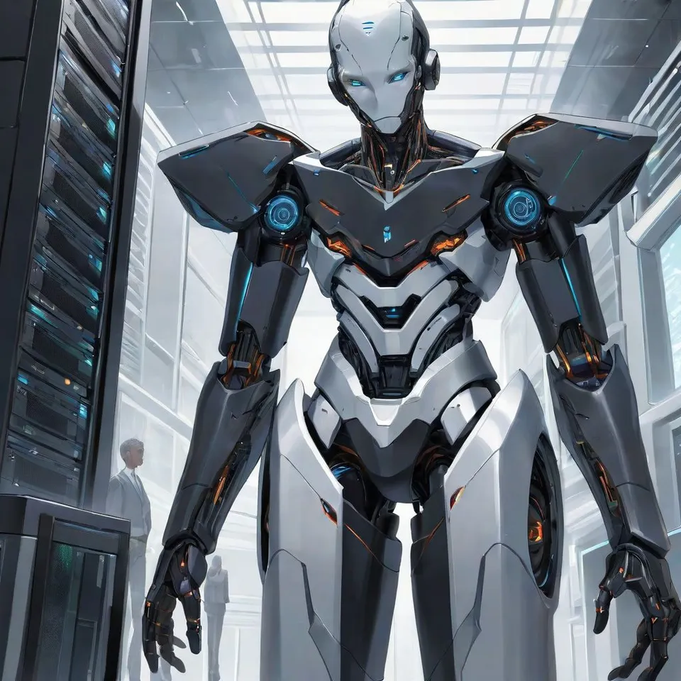 Image of server with human-like AI guarding