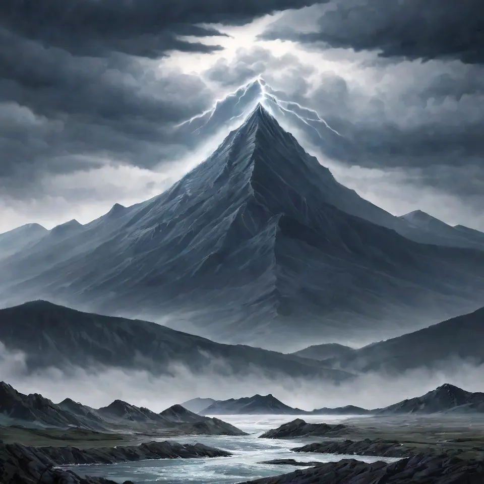 mysterious mountain during a storm