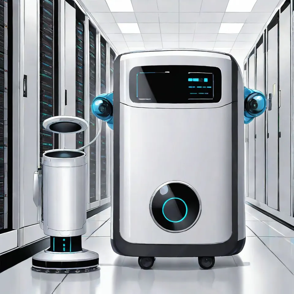 Data server with friendly cleaning robot