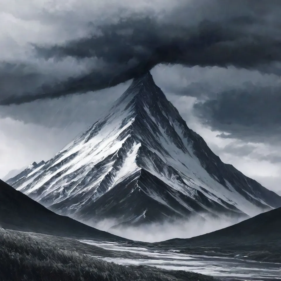 mysterious mountain during a storm