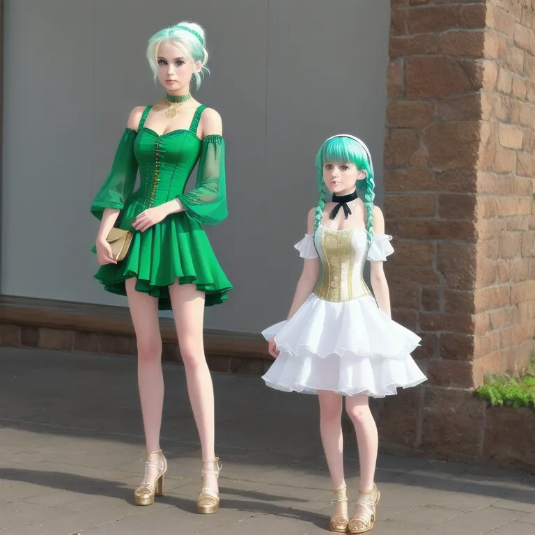 (masterpiece, best quality, high quality:1.2),illustration,  <lora:CeciliaImmergreen v1.0:0.8> ceciliaimmergreen, 1girl, solo, short hair, bare shoulders, green eyes, upper body, white hair, braid, multicolored hair, green hair, detached collar, green background, joints, doll joints, green dress, musical note, flat chest, white sleeves, puffy sleeves, wrist cuffs, gold cuffs, translucent dress, layered sleeves, corset, red ascot, choker, white choker, hairband, gold hairband, blue hair, messy hair, gears, tailcoat, anklet, sandals, brown footwear, high heeled sandals, bare legs, gold trim, aqua eyes, hair between eyes, bloomers, white topwear, puffy dress, full body
