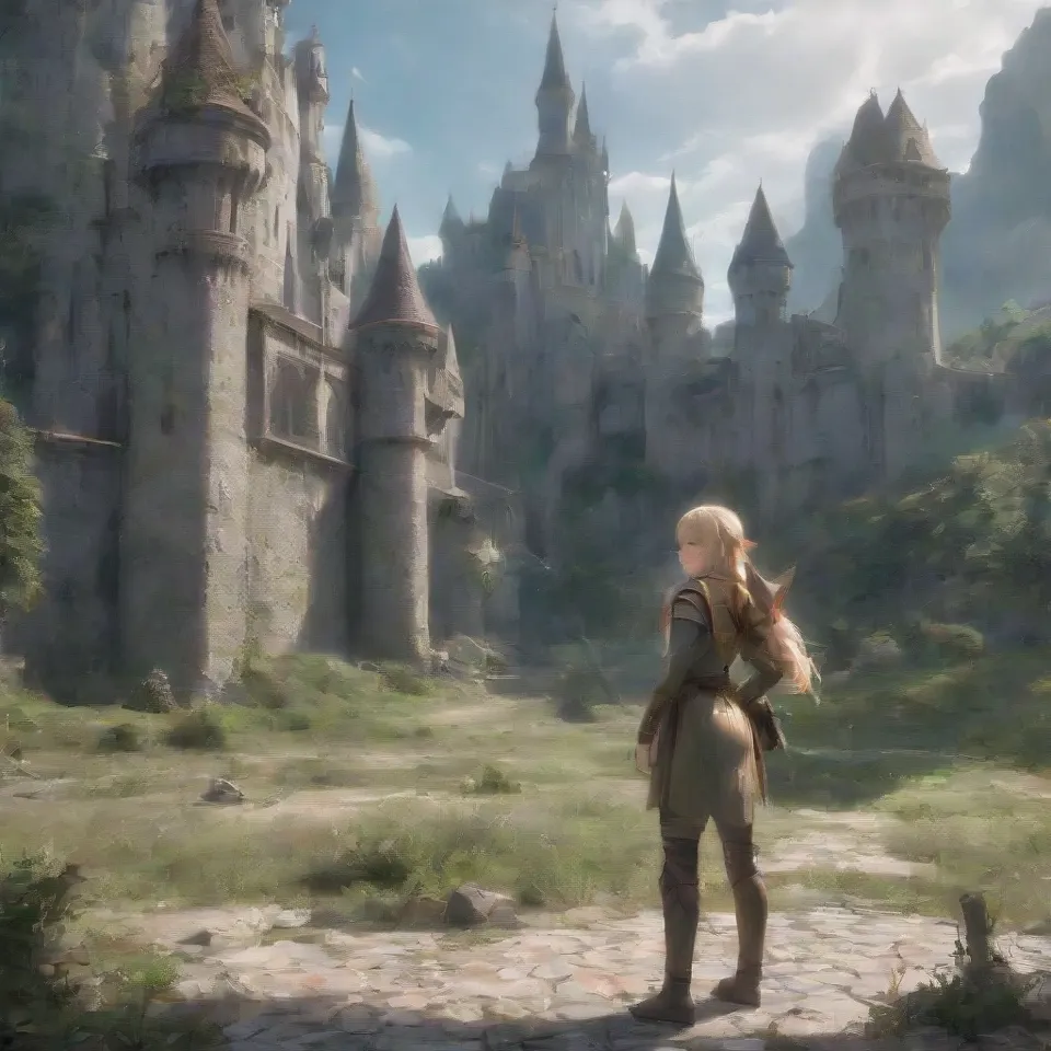 elf standing in front of a castle