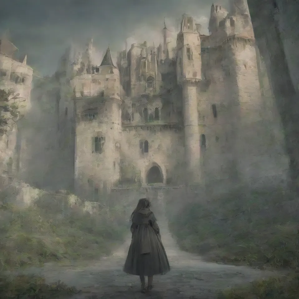 young girl in front of a castle