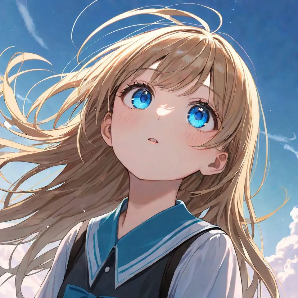 plu girl, a girl, blue eyes, look up