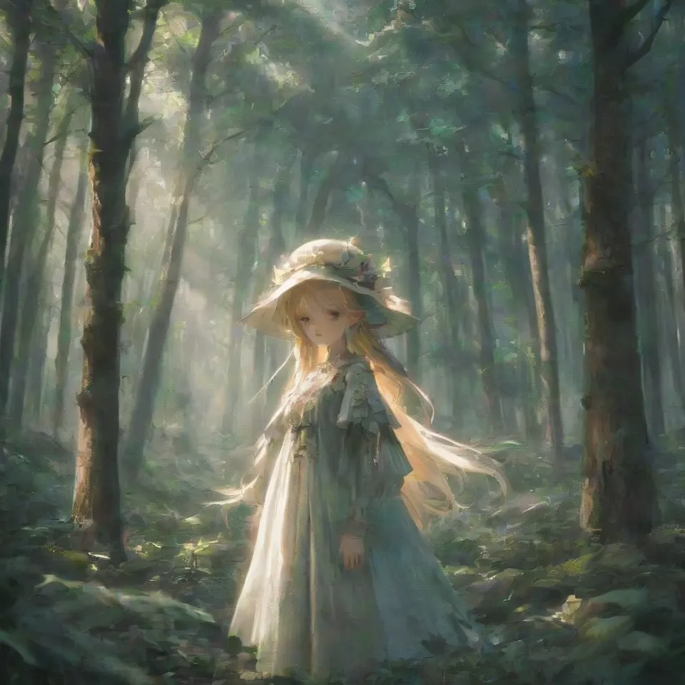 elf princess wearing a hat standing in the forest