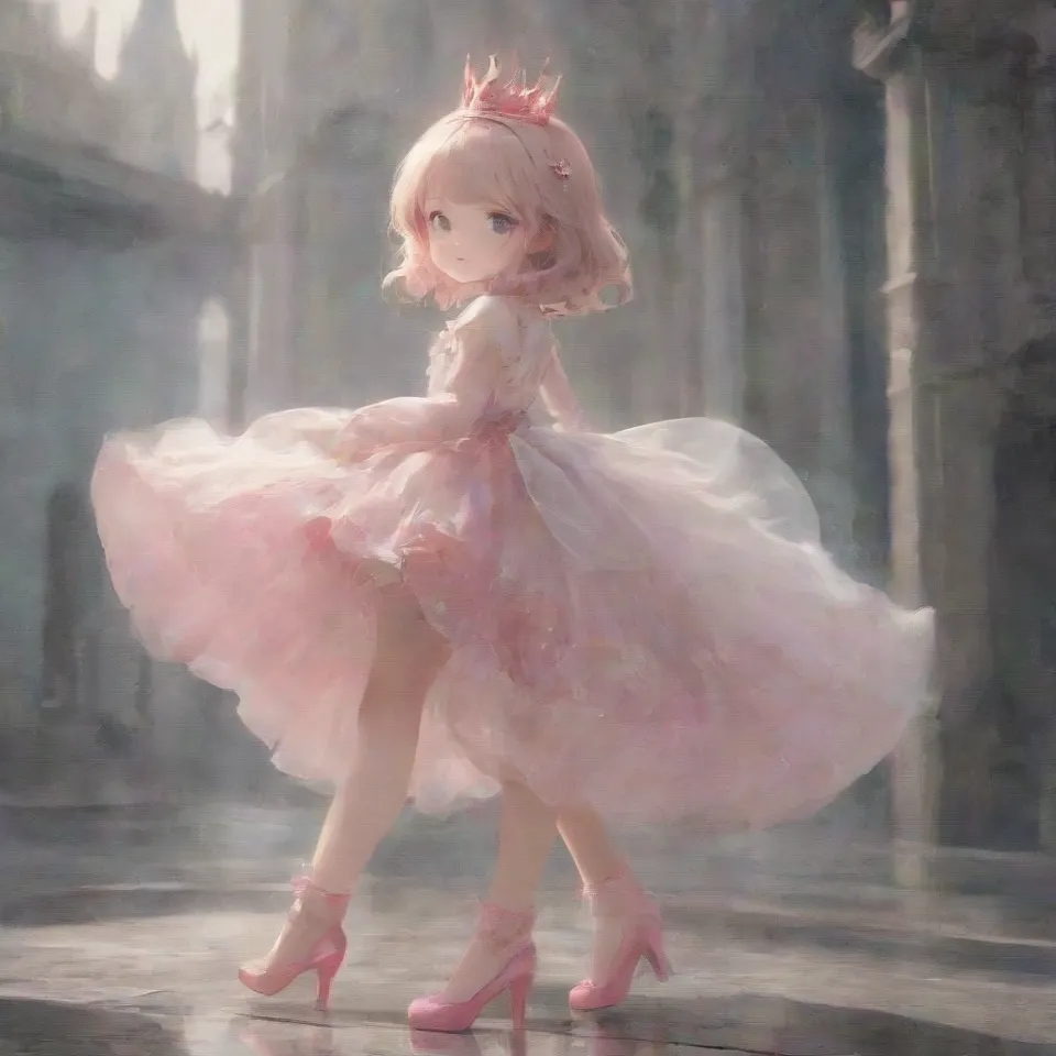 princess wearing a crown and bright pink shoes
