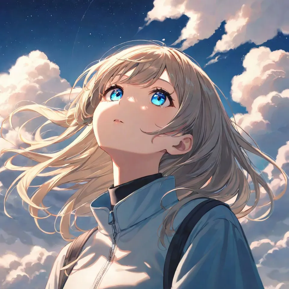 plu girl, a girl, blue eyes, look up