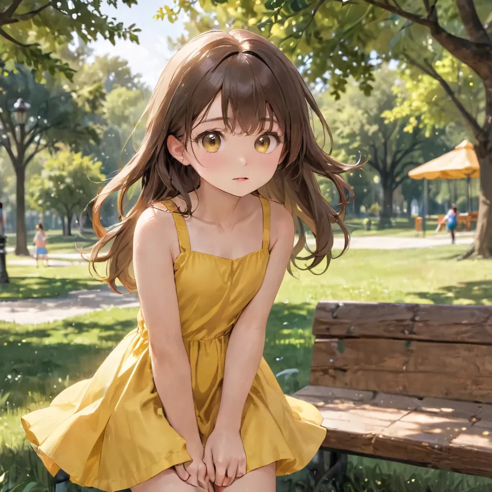 young girl at the park wearing a yellow dress