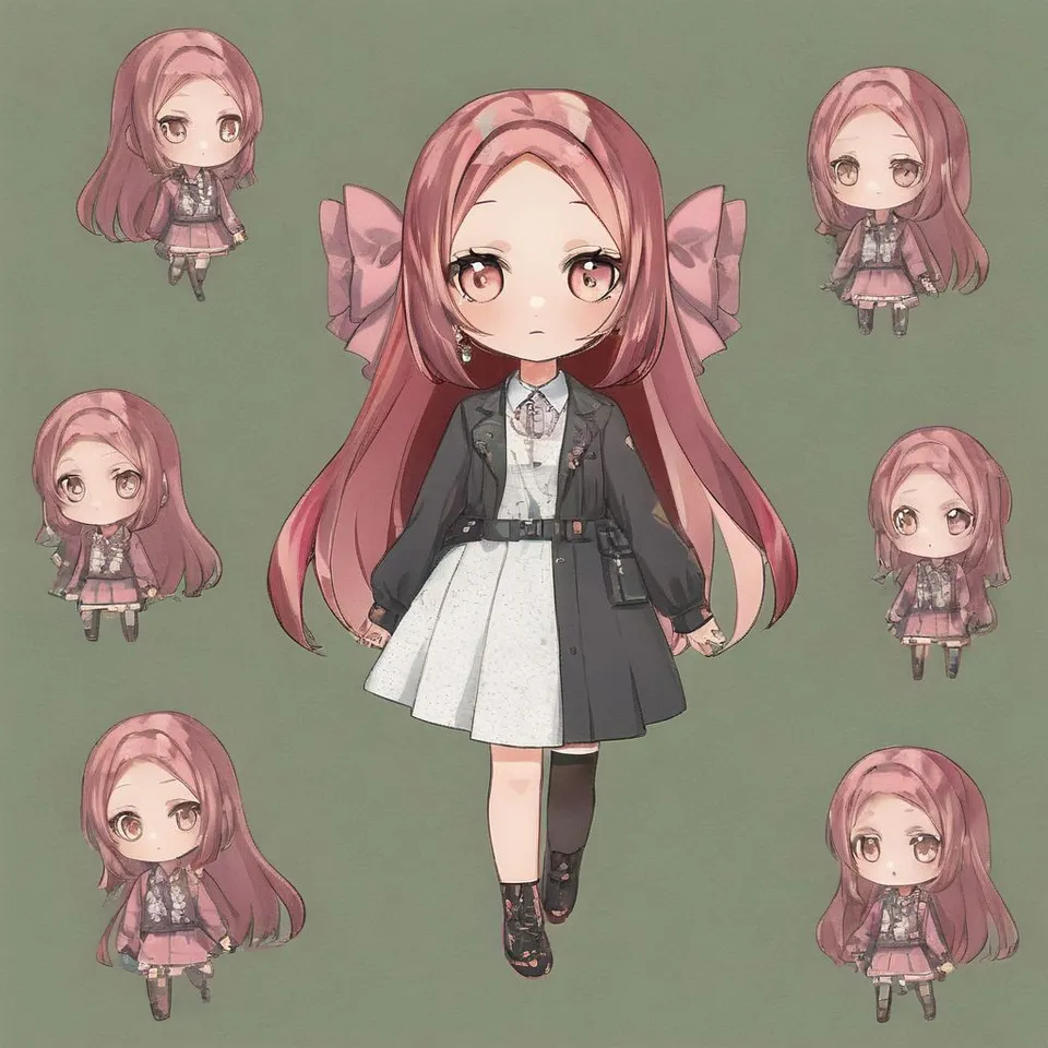 plu girl , pink hair, chibi charactor , a girl