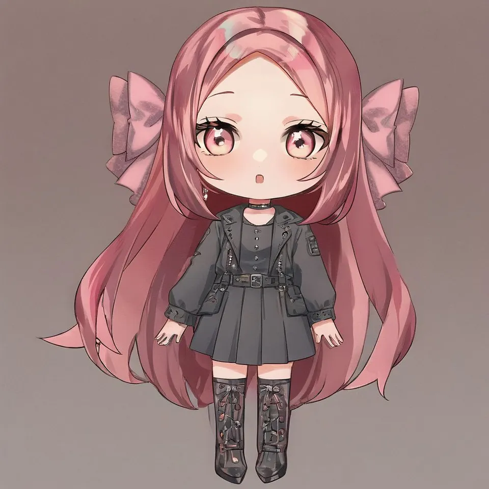 plu girl , pink hair, chibi charactor , a girl