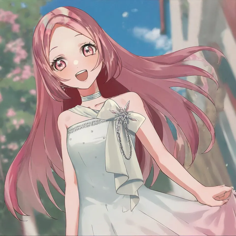 plu girl,pink hair, pik long hair, happy, weekend, blue sky, 奇跡の土日