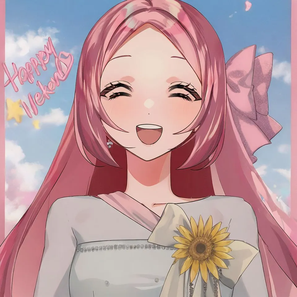 plu girl,pink hair, pik long hair, happy, weekend, blue sky, 奇跡の土日