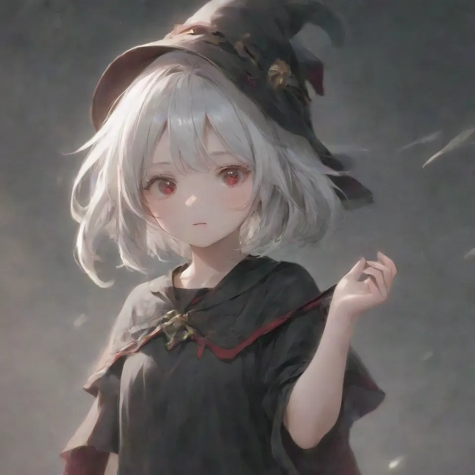 cute, 1girl, solo, early teen, white short hair, red eyes, wizard hat
