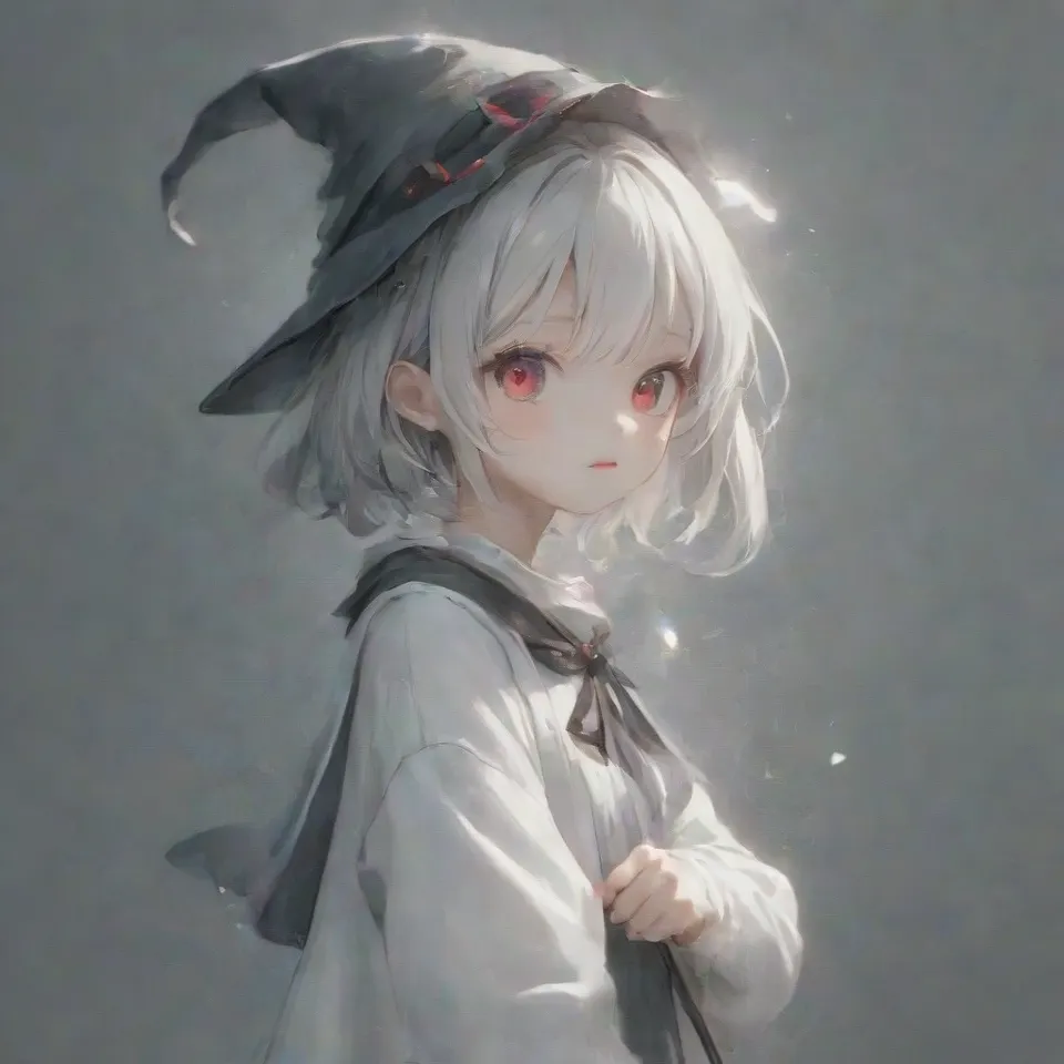 cute, 1girl, solo, early teen, white short hair, red eyes, wizard hat