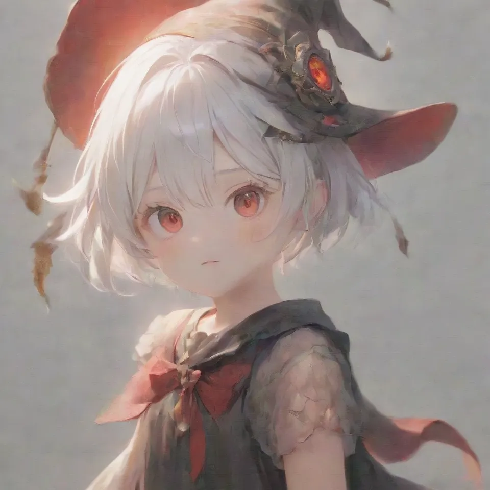 cute, 1girl, solo, early teen, white short hair, red eyes, wizard hat