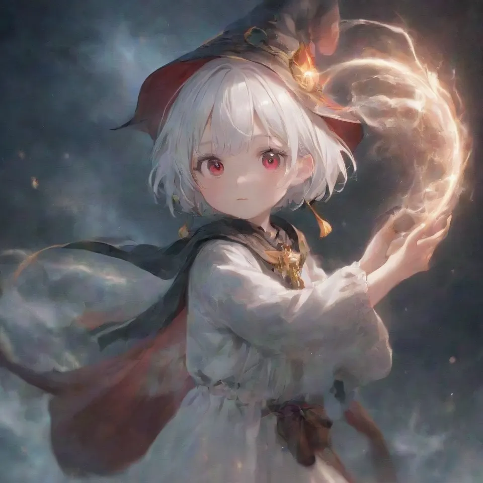 cute, 1girl, solo, early teen, white short hair, red eyes, wizard hat