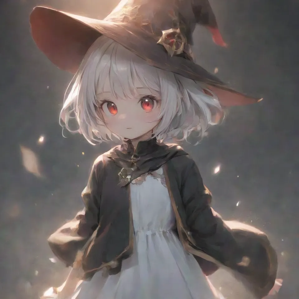 cute, 1girl, solo, early teen, white short hair, red eyes, wizard hat