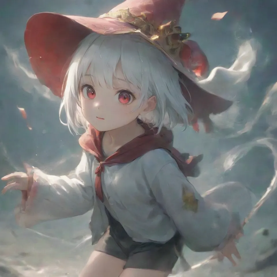 cute, 1girl, solo, early teen, white short hair, red eyes, wizard hat